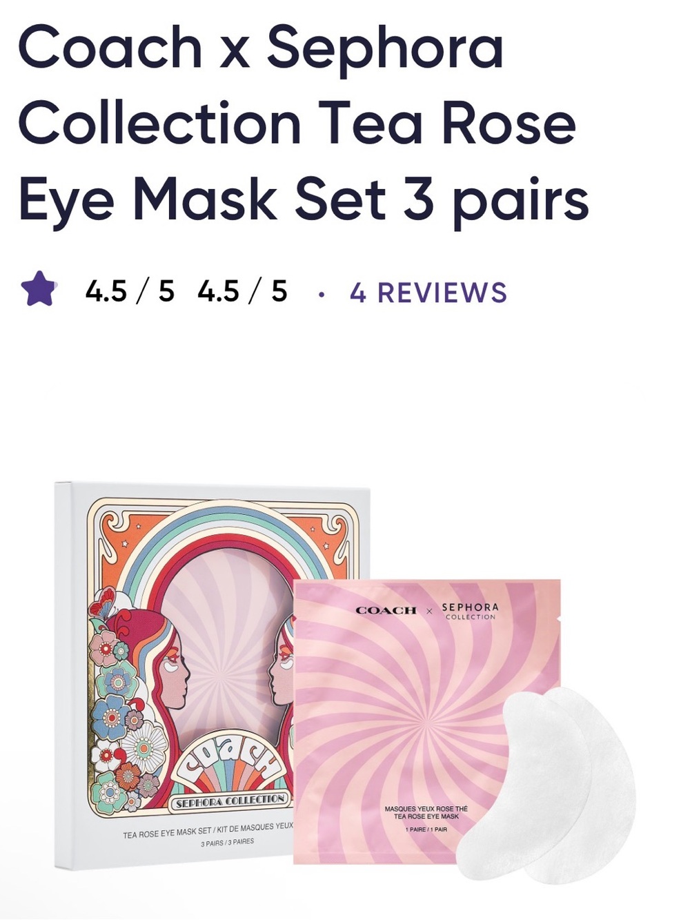 Coach x Sephora Limited Edition Pink Swirl Tea Rose Eye Mask Trio Collectible